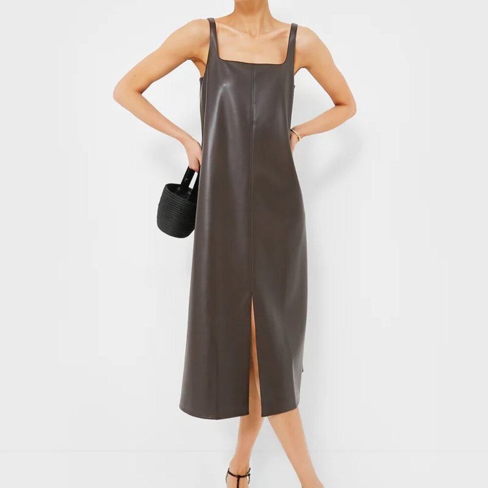 NWT | Tuckernuck Chocolate Faux Leather Square Neck Olga Dress